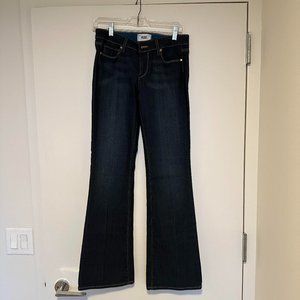 PAIGE High Rise Dark Wash Flared Bottom Jeans (Size 28)